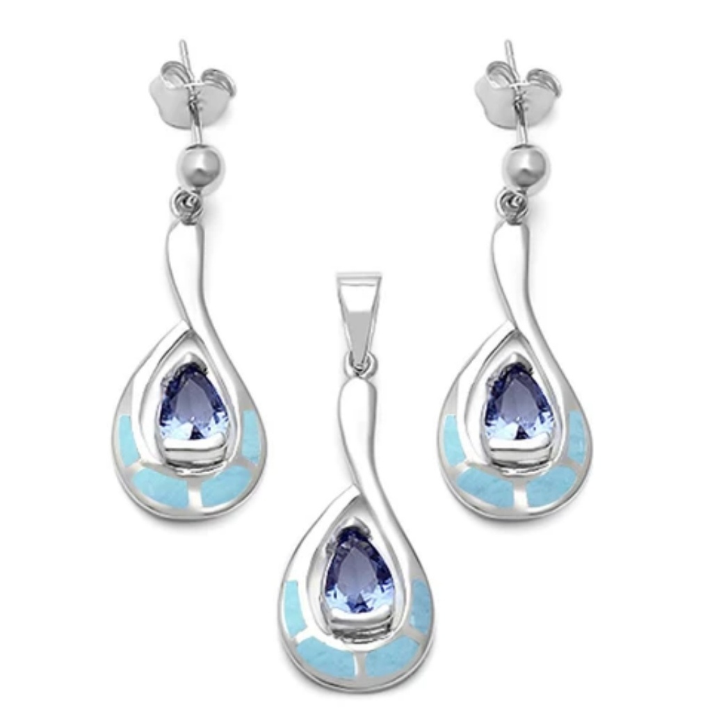 Natural Larimar And Tanzanite Pendant An Earrings 99$